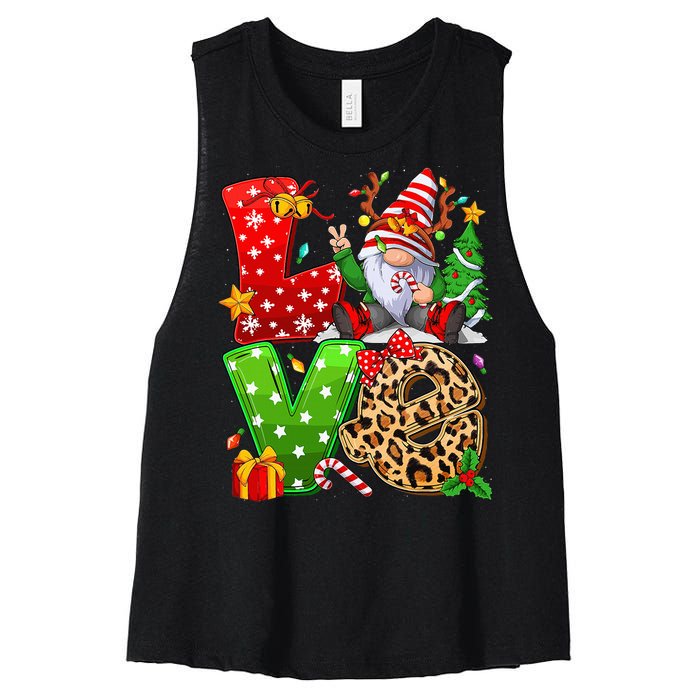 Festive Gnome Family Holiday Decor Women's Racerback Cropped Tank