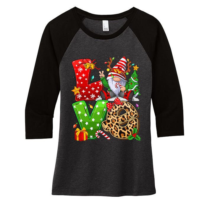 Festive Gnome Family Holiday Decor Women's Tri-Blend 3/4-Sleeve Raglan Shirt