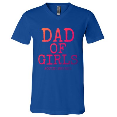 Father Gift From Daughters Funny Dad Of #Outnumbered Cool Gift V-Neck T-Shirt