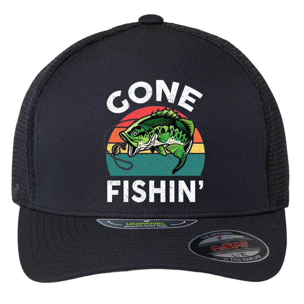 Funny Gone Fishing Bass Fish Flexfit Unipanel Trucker Cap