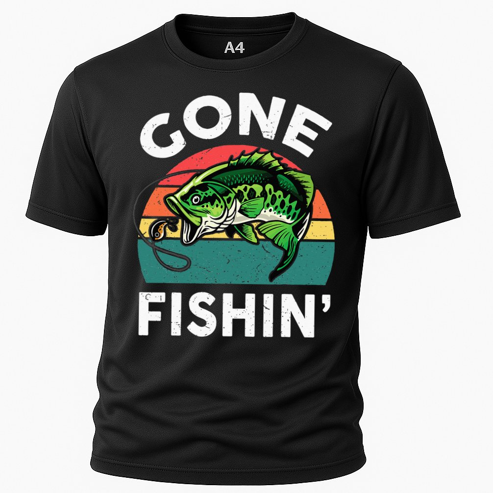 Funny Gone Fishing Bass Fish Cooling Performance Crew T-Shirt