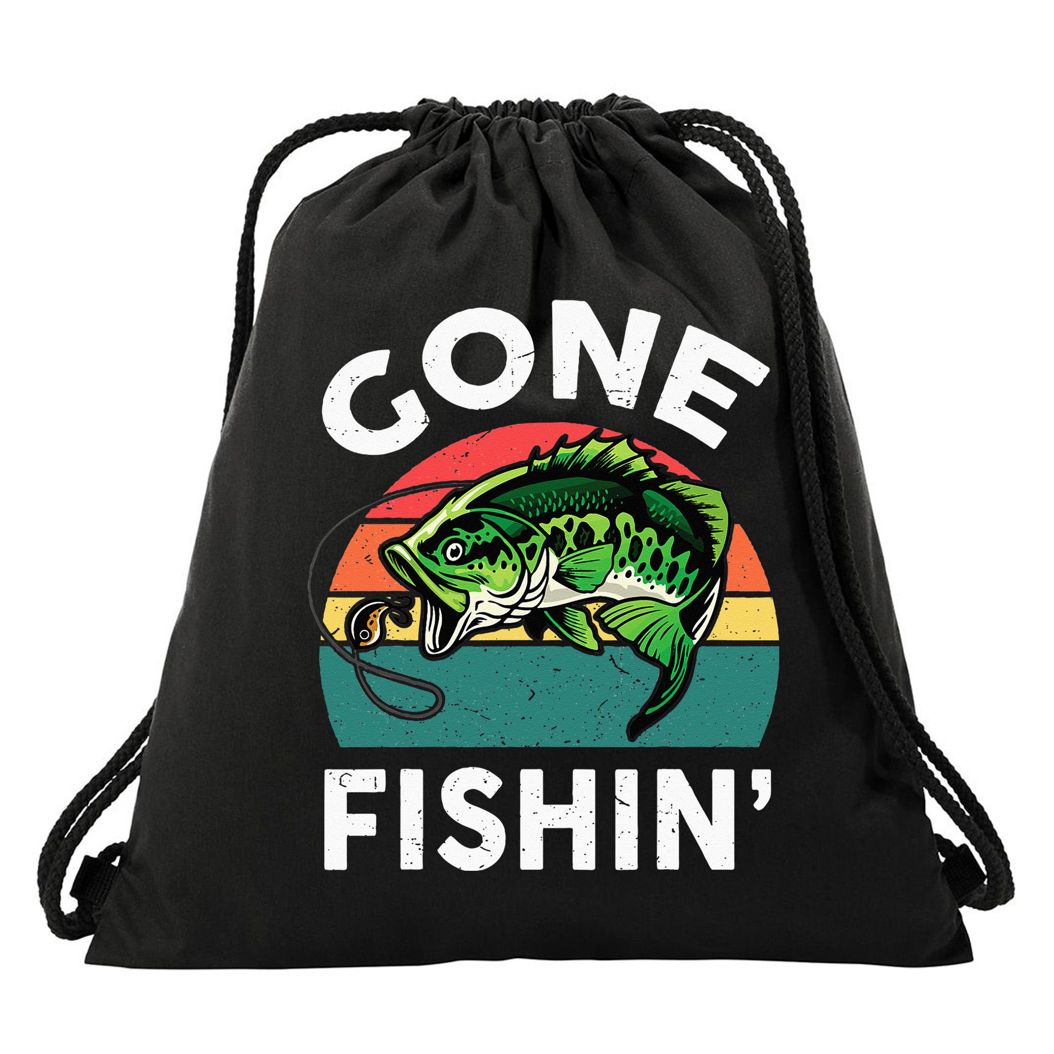 Funny Gone Fishing Bass Fish Drawstring Bag