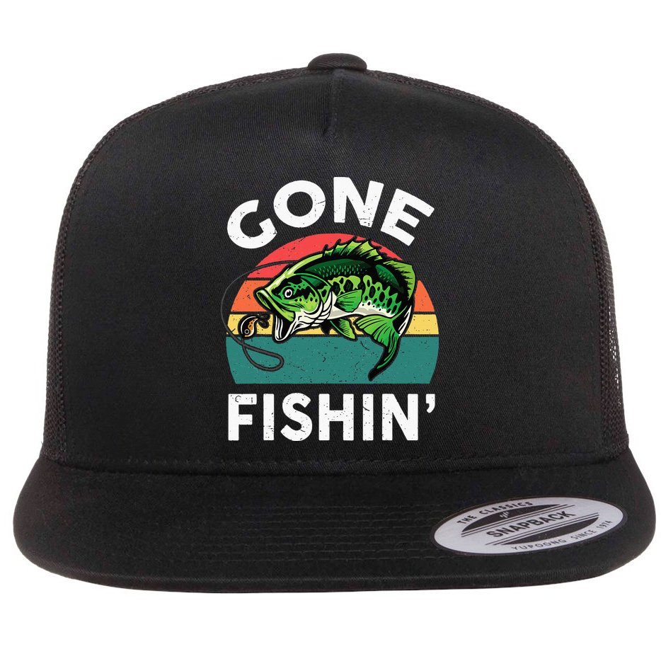 Funny Gone Fishing Bass Fish Flat Bill Trucker Hat