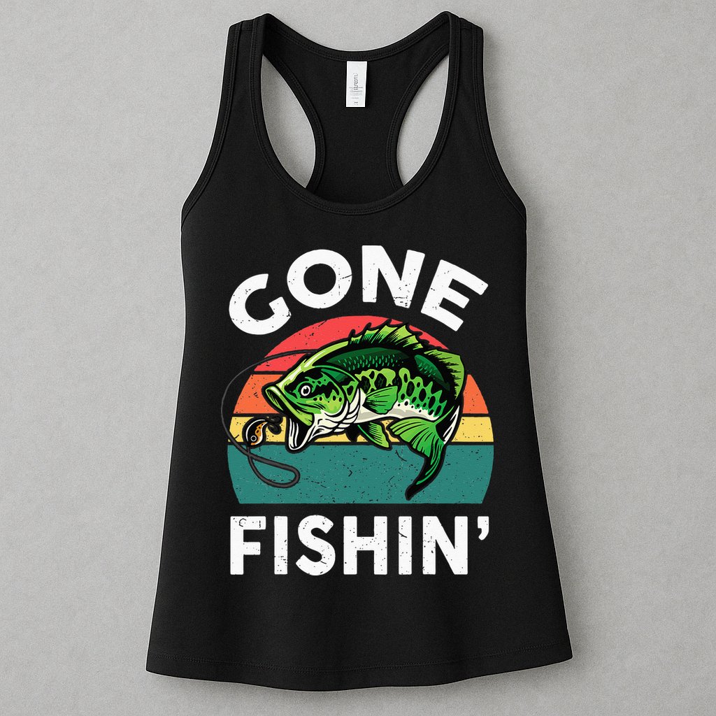 Funny Gone Fishing Bass Fish Womens Tank Top
