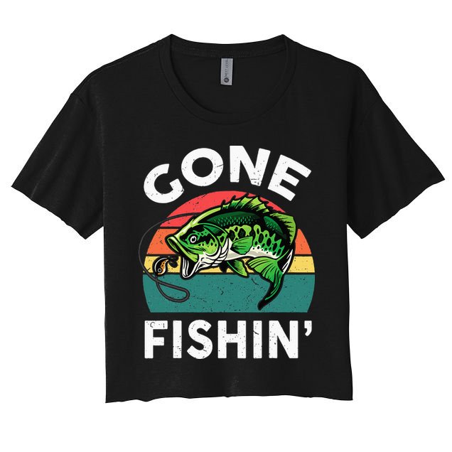Funny Gone Fishing Bass Fish Women's Crop Top Tee