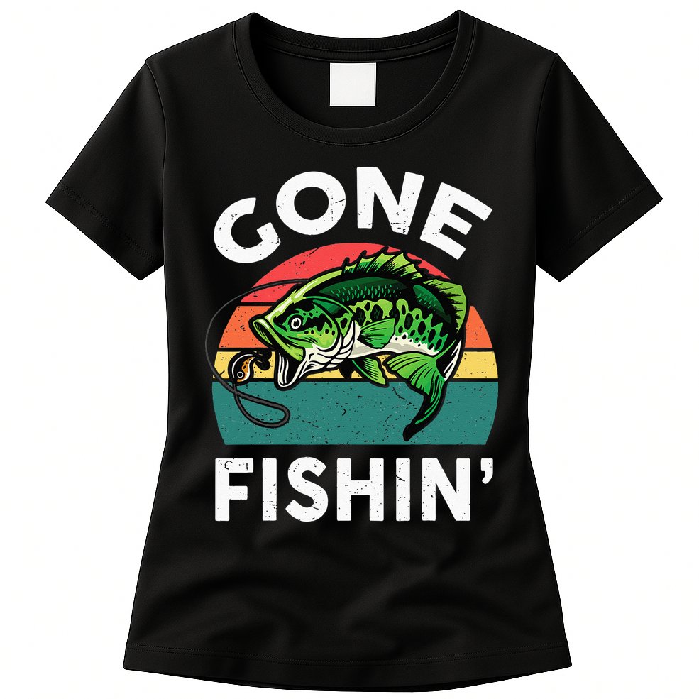 Funny Gone Fishing Bass Fish Womens T-Shirt