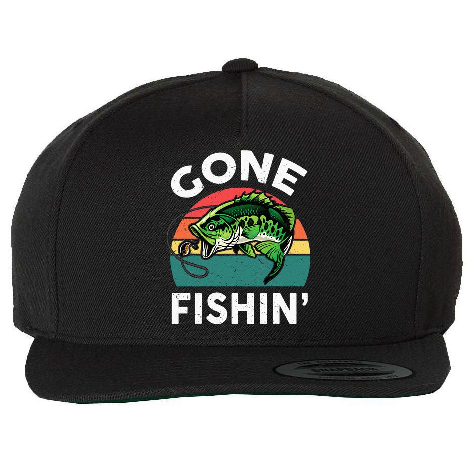 Funny Gone Fishing Bass Fish Wool Snapback Cap
