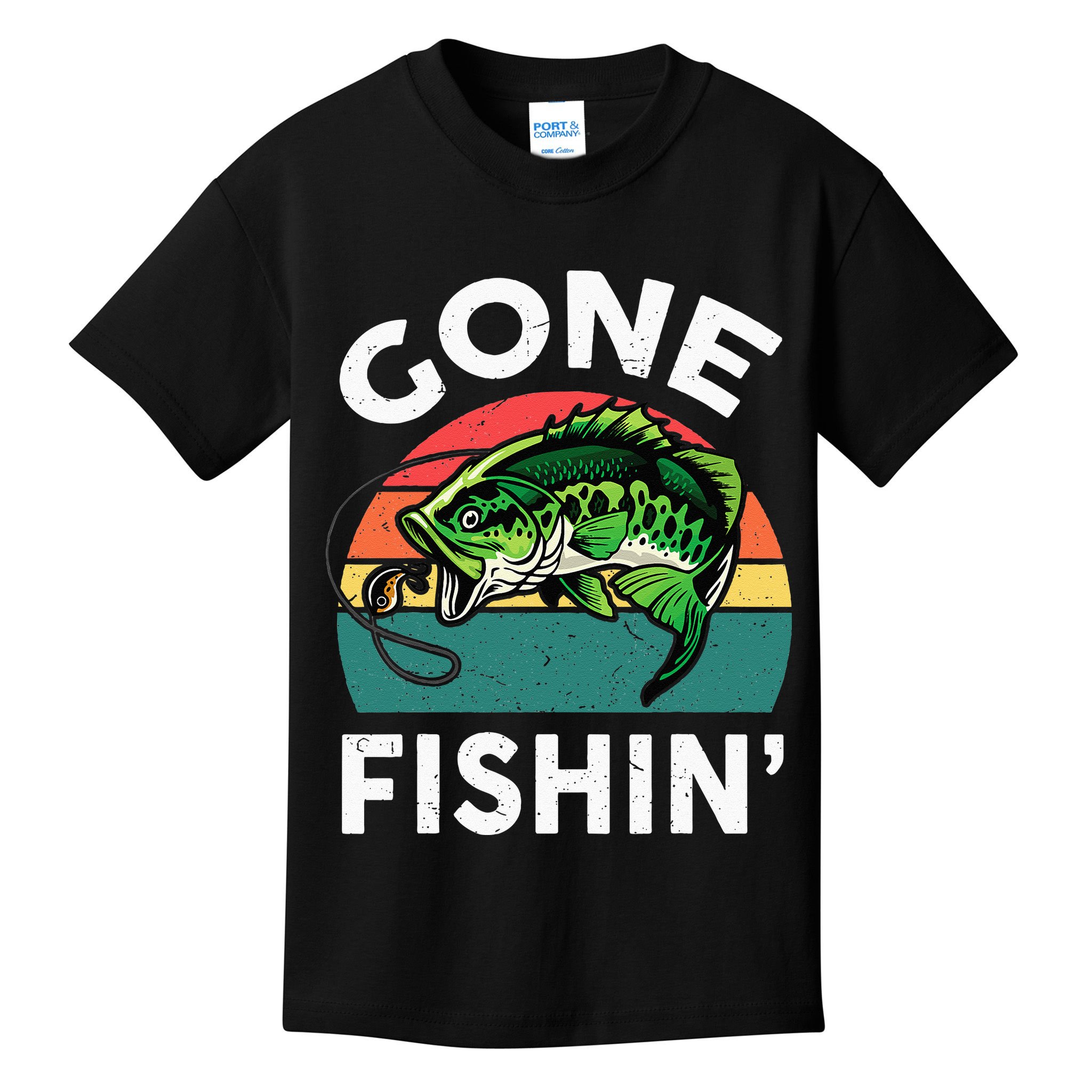 Funny Gone Fishing Bass Fish Kids T-Shirt