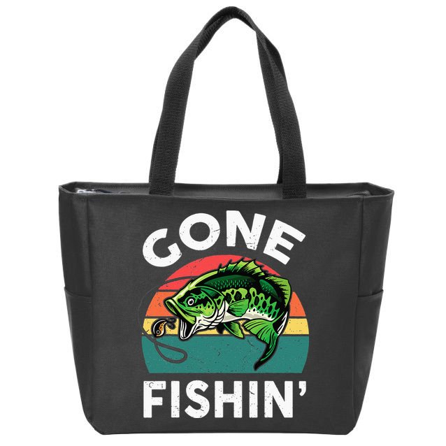 Funny Gone Fishing Bass Fish Zip Tote Bag