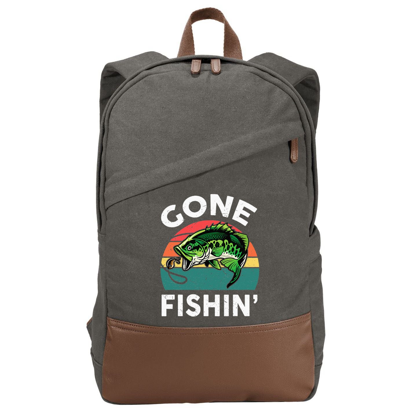 Funny Gone Fishing Bass Fish Cotton Canvas Backpack