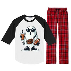 Funny Ghost Football Boo Coffee Halloween Gift Raglan Sleeve Pajama Set