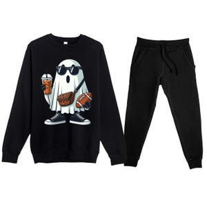 Funny Ghost Football Boo Coffee Halloween Gift Premium Crewneck Sweatsuit Set