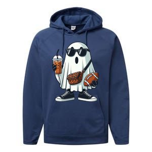 Funny Ghost Football Boo Coffee Halloween Gift Performance Fleece Hoodie