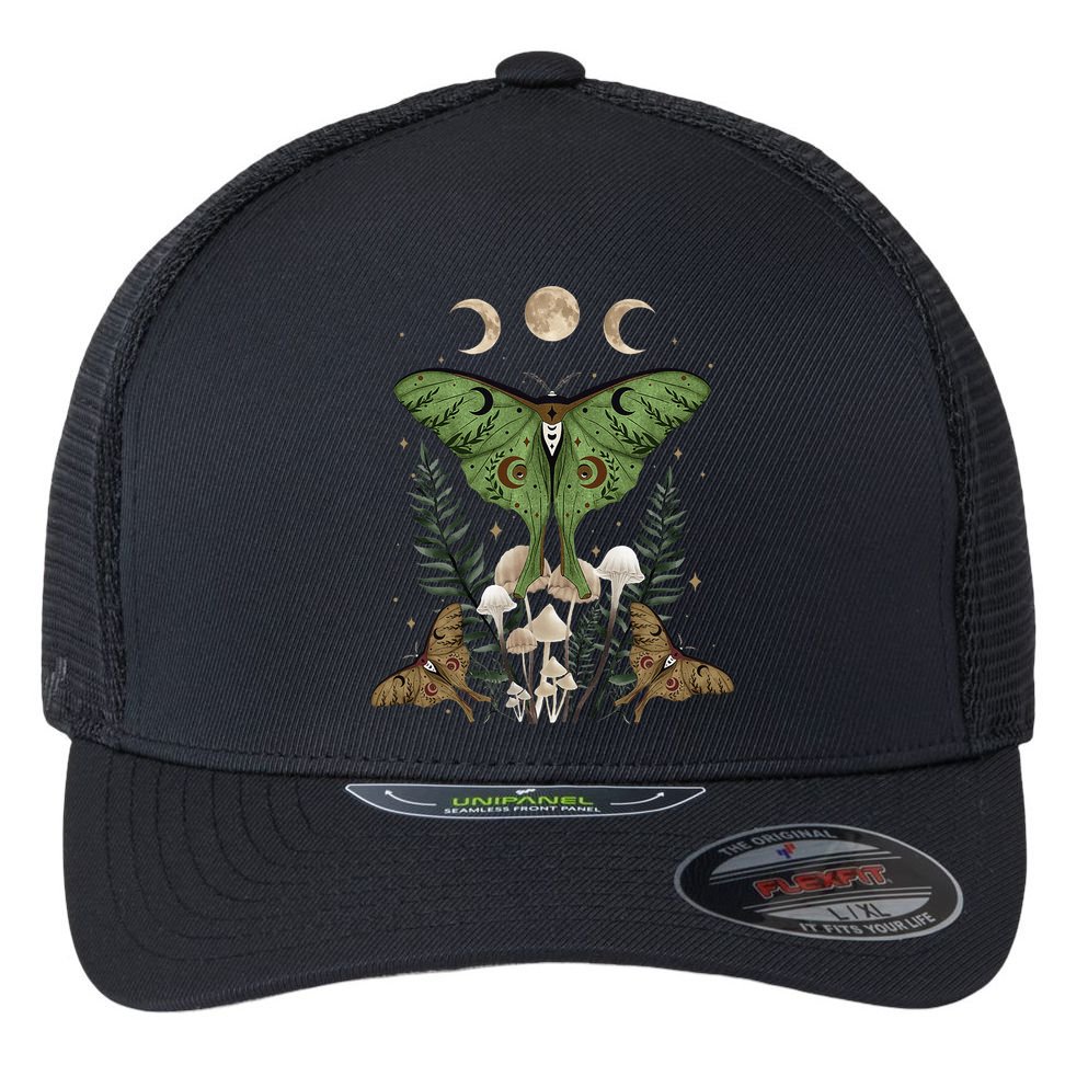 Fairy Grunge Fairycore Aesthetic Goth Luna Moth Mushroom Flexfit Unipanel Trucker Cap