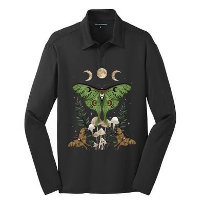 Fairy Grunge Fairycore Aesthetic Goth Luna Moth Mushroom Silk Touch Performance Long Sleeve Polo