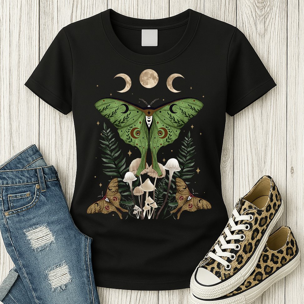 Fairy Grunge Fairycore Aesthetic Goth Luna Moth Mushroom Womens T-Shirt