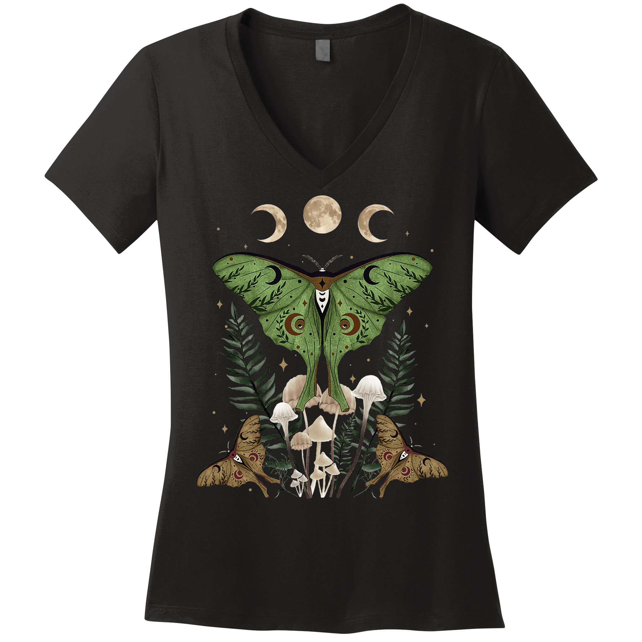 Fairy Grunge Fairycore Aesthetic Goth Luna Moth Mushroom Women's V-Neck T-Shirt