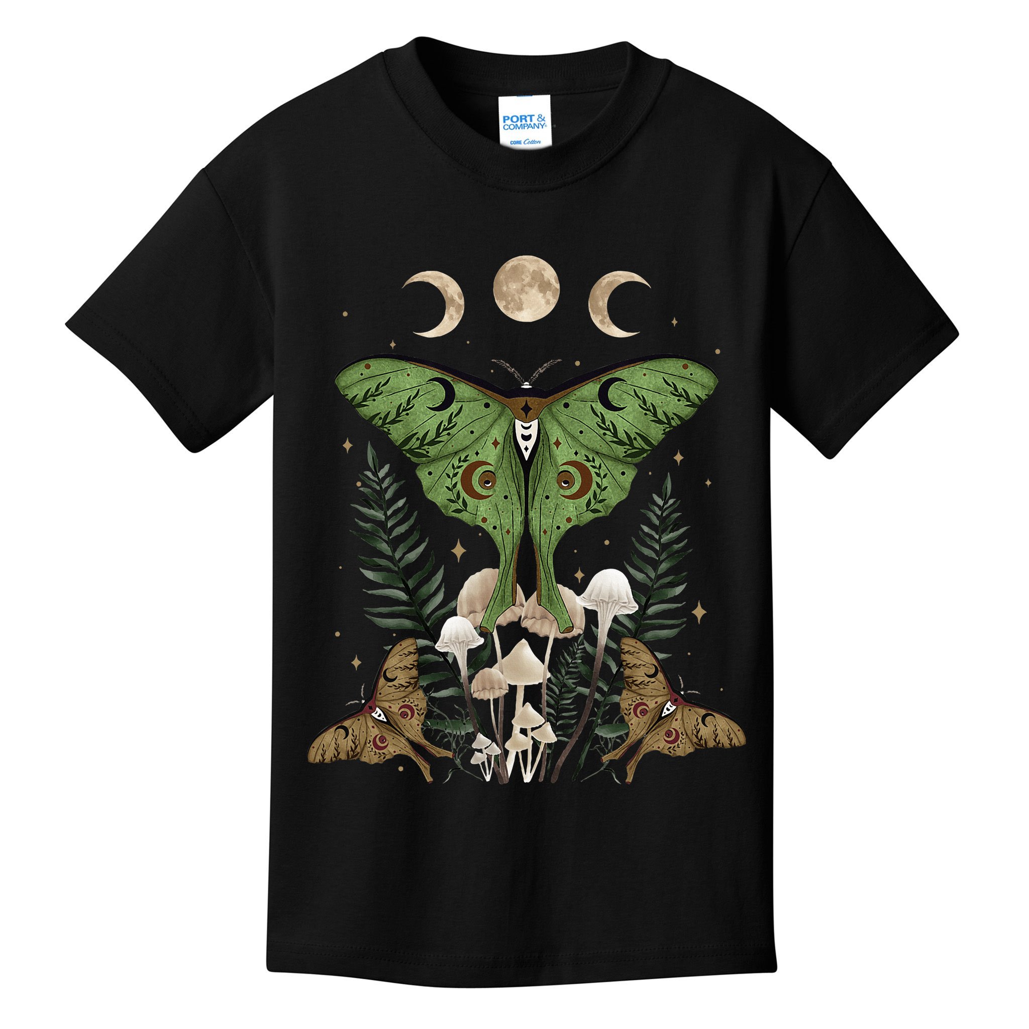 Fairy Grunge Fairycore Aesthetic Goth Luna Moth Mushroom Kids T-Shirt