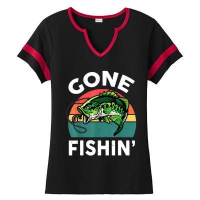 Funny Gone Fishing Bass Fish Ladies Halftime Notch Neck Tee