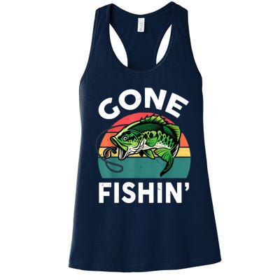 Funny Gone Fishing Bass Fish Women's Racerback Tank