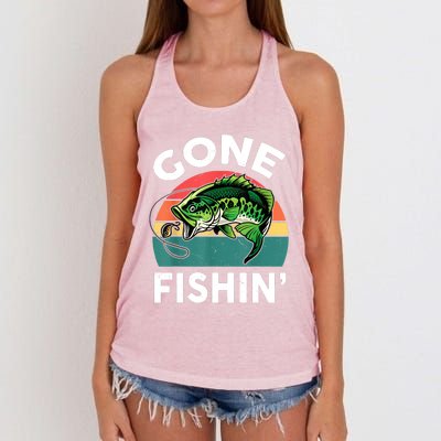 Funny Gone Fishing Bass Fish Women's Knotted Racerback Tank