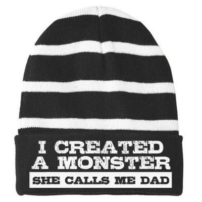 Funny Gift for Dad from Daughter First Father's Day Striped Beanie with Solid Band