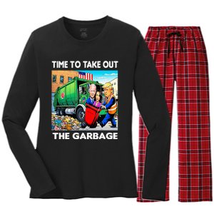 Funny Garbage For Trump 2024 Time To Take Out The Garbage Women's Long Sleeve Flannel Pajama Set 