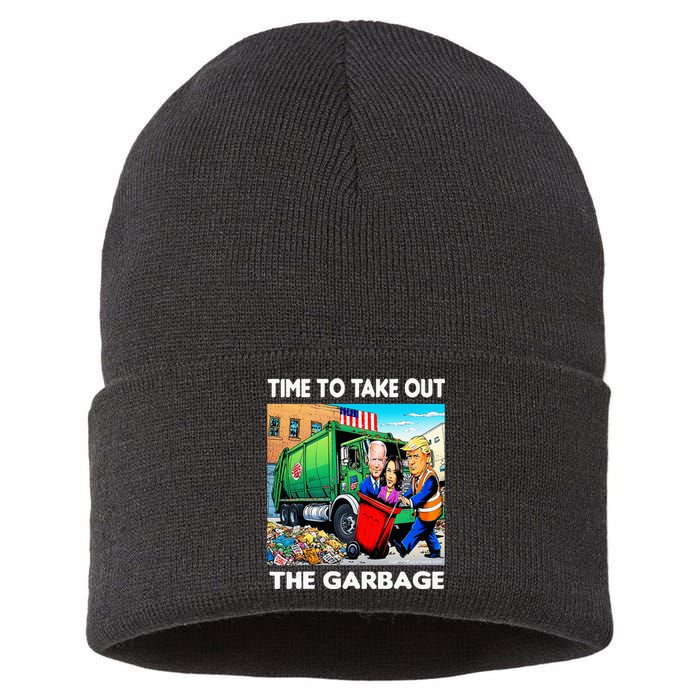 Funny Garbage For Trump 2024 Time To Take Out The Garbage Sustainable Knit Beanie