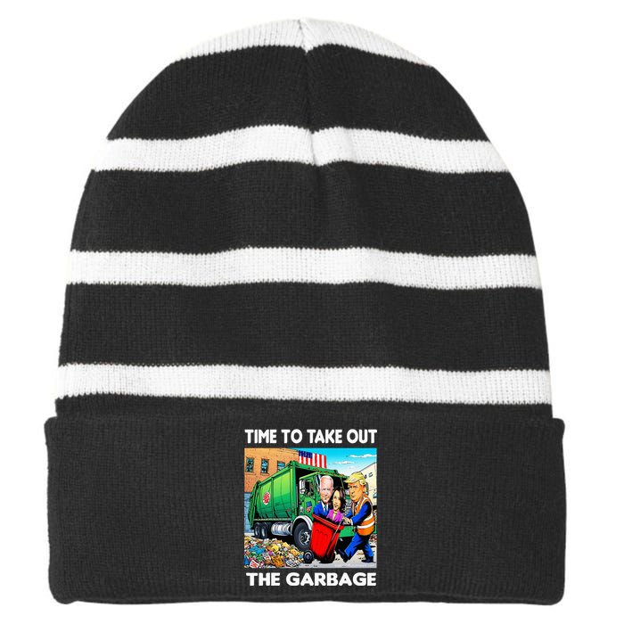 Funny Garbage For Trump 2024 Time To Take Out The Garbage Striped Beanie with Solid Band