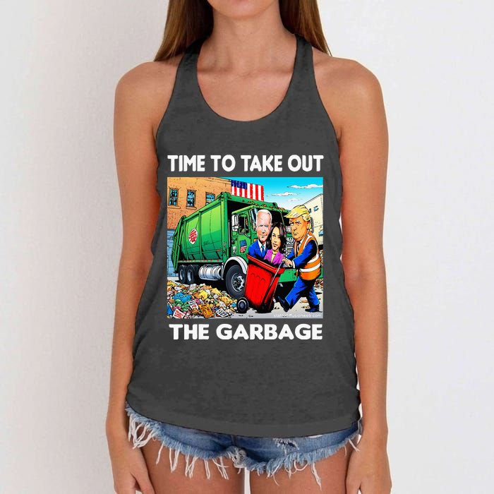 Funny Garbage For Trump 2024 Time To Take Out The Garbage Women's Knotted Racerback Tank