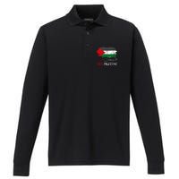 Free Gaza Free Palestine Flag Arabic Human Rights Performance Long Sleeve Polo