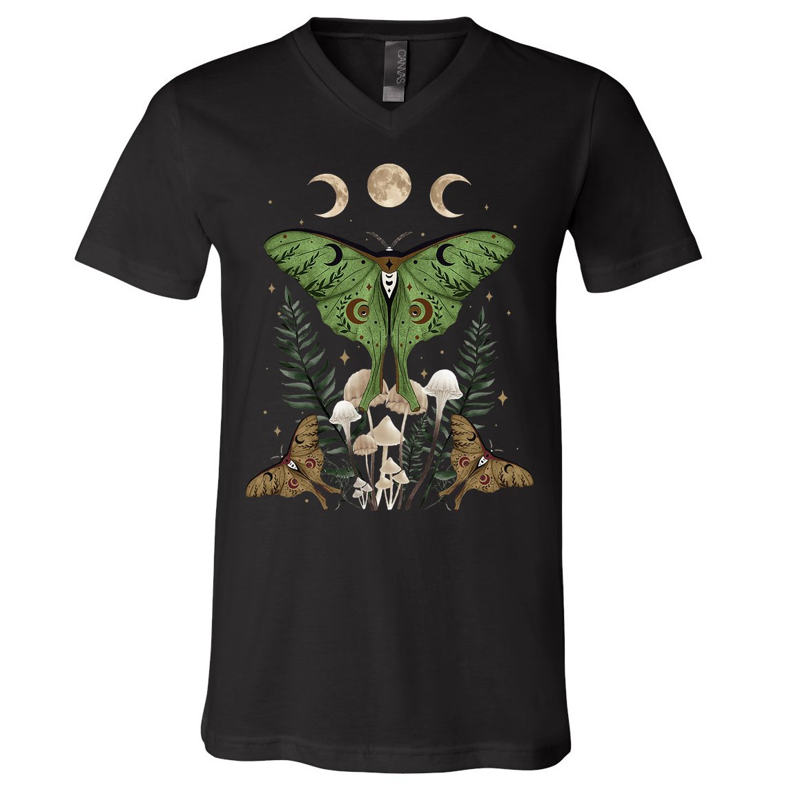 Fairy Grunge Fairycore Aesthetic Goth Luna Moth Mushroom V-Neck T-Shirt