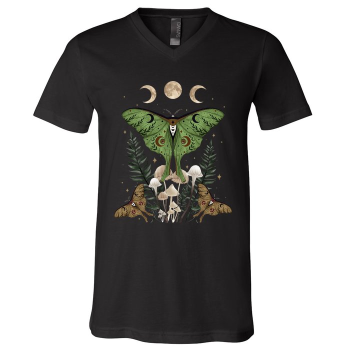 Fairy Grunge Fairycore Aesthetic Goth Luna Moth Mushroom V-Neck T-Shirt