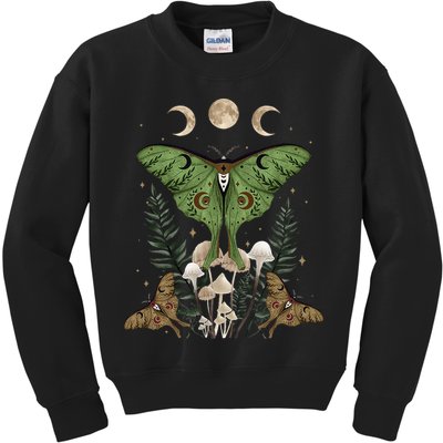 Fairy Grunge Fairycore Aesthetic Goth Luna Moth Mushroom Kids Sweatshirt