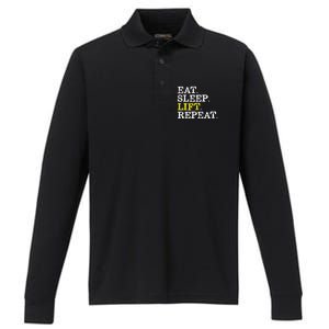 Funny Gift For Weight Lifter Eat Sleep Lift Repeat Performance Long Sleeve Polo