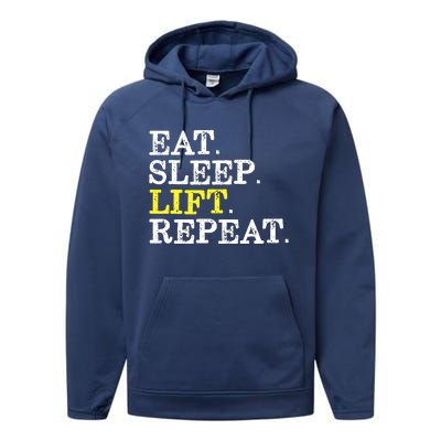 Funny Gift For Weight Lifter Eat Sleep Lift Repeat Performance Fleece Hoodie