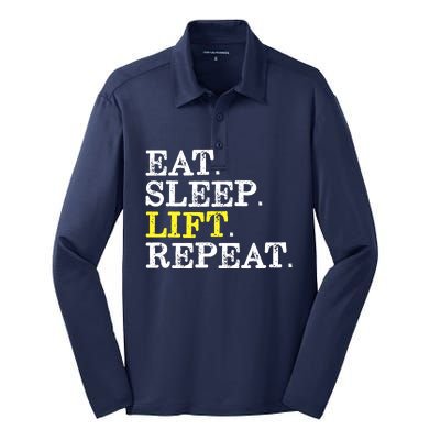 Funny Gift For Weight Lifter Eat Sleep Lift Repeat Silk Touch Performance Long Sleeve Polo