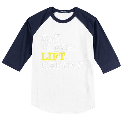 Funny Gift For Weight Lifter Eat Sleep Lift Repeat Baseball Sleeve Shirt