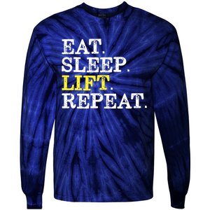 Funny Gift For Weight Lifter Eat Sleep Lift Repeat Tie-Dye Long Sleeve Shirt