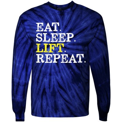 Funny Gift For Weight Lifter Eat Sleep Lift Repeat Tie-Dye Long Sleeve Shirt