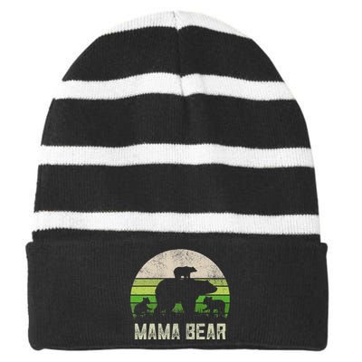 Funny Grandma From 3 Cubs Mama Bear Vintage Striped Beanie with Solid Band