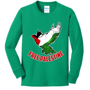 Free Gaza Free Palestine Flag Arabic Human Rights Peace Kids Long Sleeve Shirt