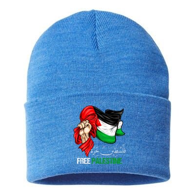 Free Gaza Free Palestine Flag Arabic Jerusalem Human Rights Sustainable Knit Beanie