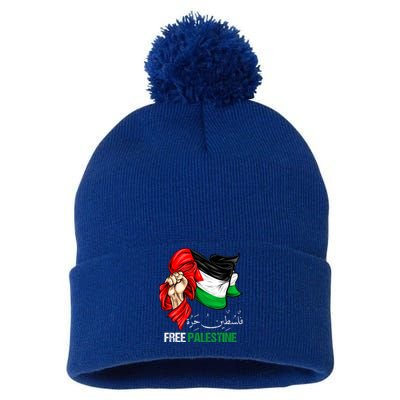 Free Gaza Free Palestine Flag Arabic Jerusalem Human Rights Pom Pom 12in Knit Beanie