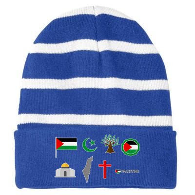 Free Gaza Free Palestine Flag Proud Palestine Save Gaza Gift Striped Beanie with Solid Band