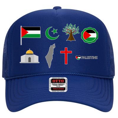 Free Gaza Free Palestine Flag Proud Palestine Save Gaza Gift High Crown Mesh Back Trucker Hat