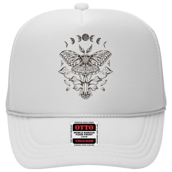 Fairy Grunge Fairycore Aesthetic Goth Luna Moth Mushroom High Crown Mesh Back Trucker Hat