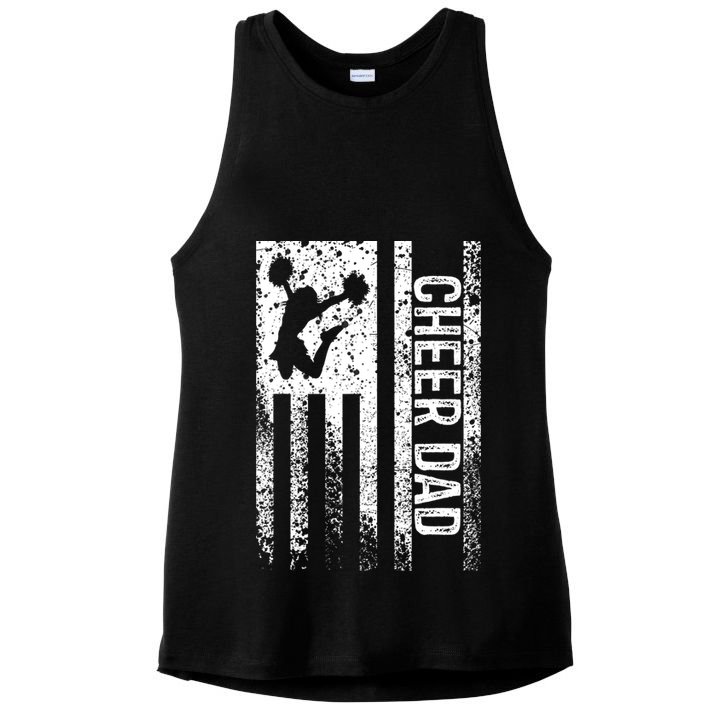 Funny Gift For Mens Cheer Dad Vintage American Flag Father Cheerleader Squad Ladies PosiCharge Tri-Blend Wicking Tank