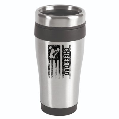 Funny Gift For Mens Cheer Dad Vintage American Flag Father Cheerleader Squad 16oz Travel Tumbler