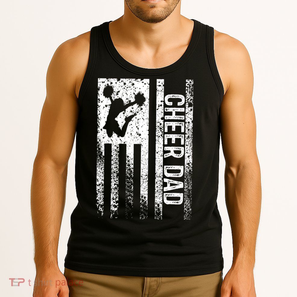 Funny Gift For Mens Cheer Dad Vintage American Flag Father Cheerleader Squad Tank Top